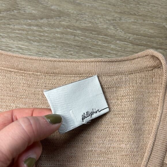 3.1 PHILLIP LIM | Folded Triangle Tan Cream Wool Cardigan - Picture 3 of 9